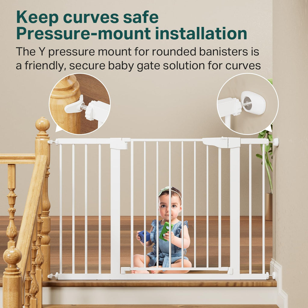 30-48 in Baby Gate for Stairs, Auto Close Dog Gate Indoor, White