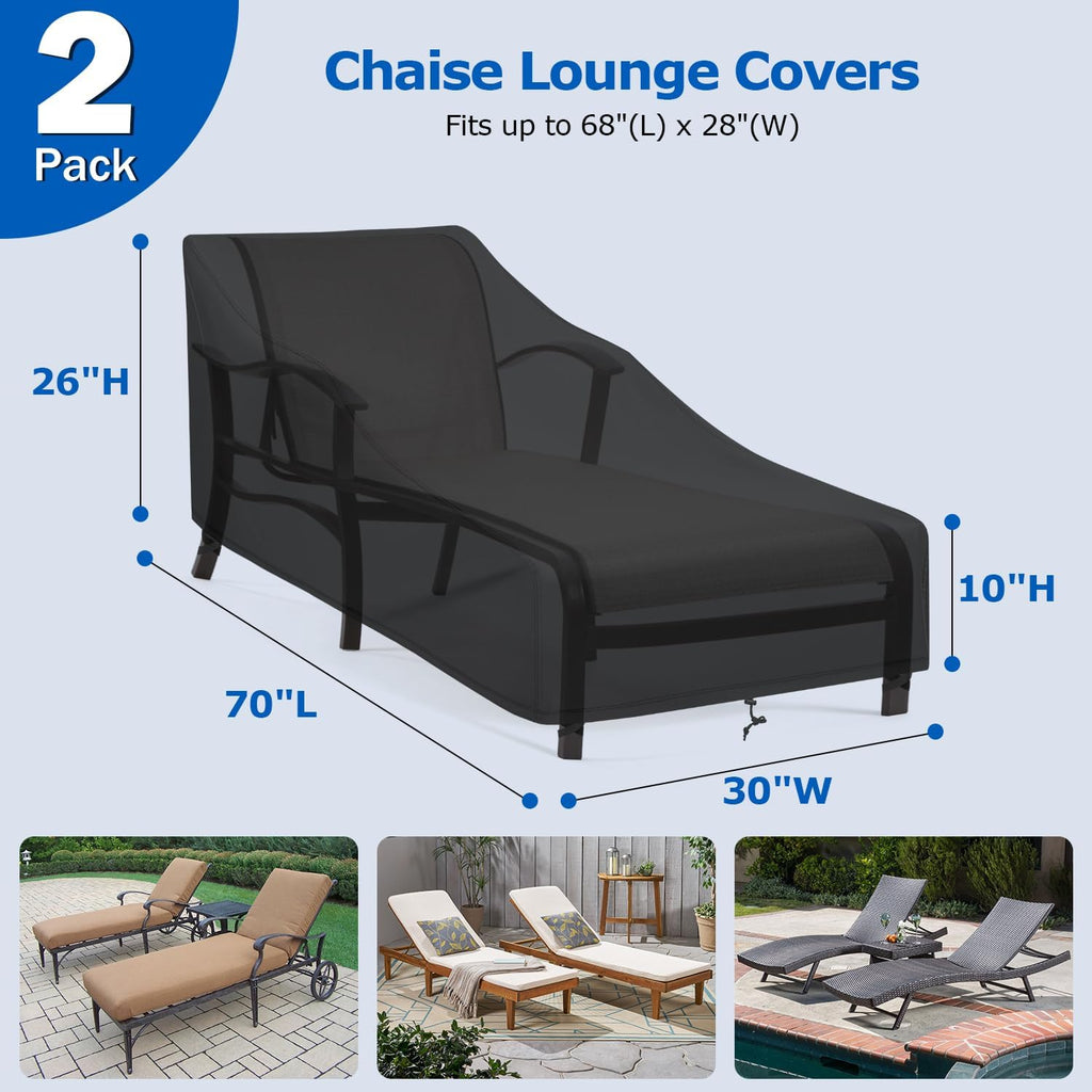 Chaise Lounge Covers Outdoor Waterproof, 2 Pack Patio Lounge Chair Covers with Windproof Straps, Outdoor Patio