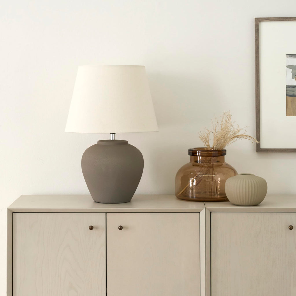 Home 20" Brown Matte Ceramic Table Lamp with Fabric Shade, Bedside Nightstand Lamp