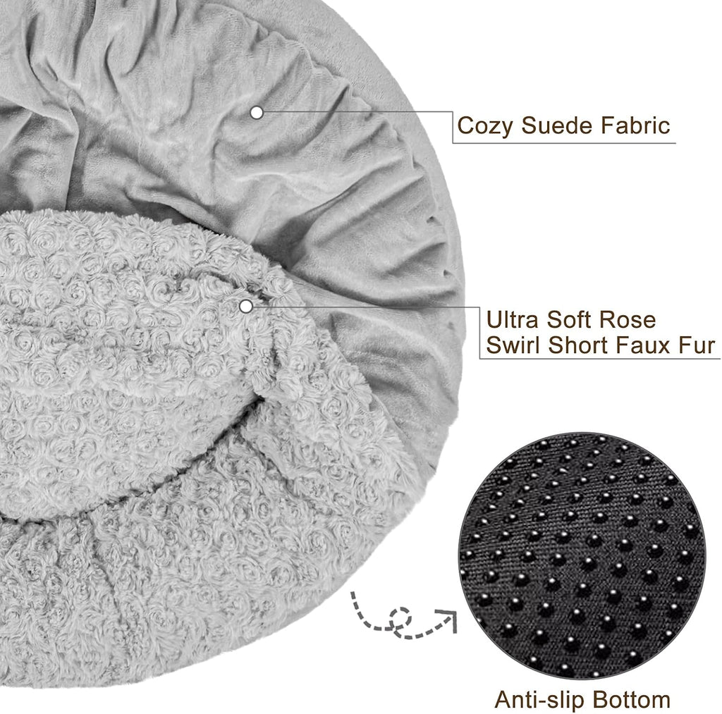 Dog Beds for Small Medium Dogs, Cozy Cuddler Luxury Puppy Pet Bed with Blanket Attached, Donut Round Calming