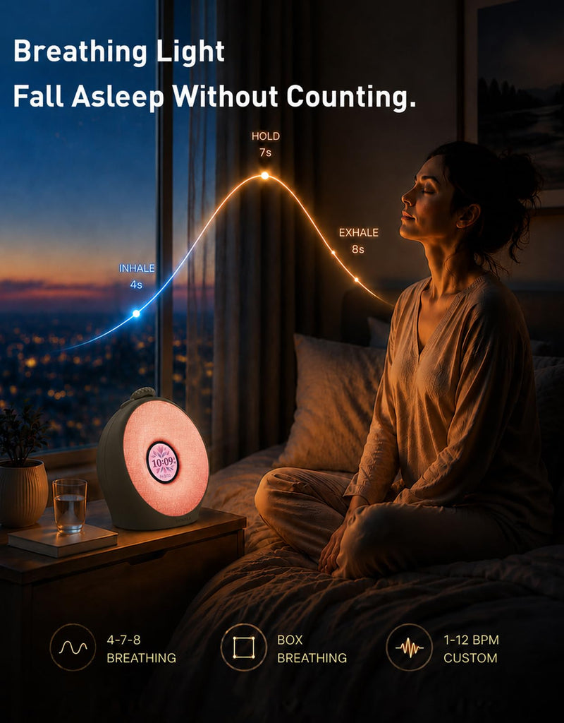 Sunrise Alarm Clock for Heavy Sleepers with Pulse Wake, Sunset Sound Machine with Breathing Ambient Light, Loud Alarm