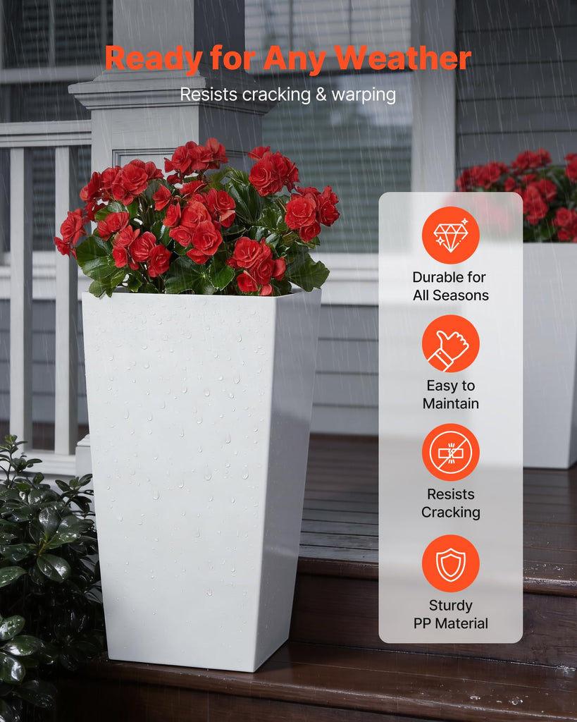 30 inch Tall Planters for Outdoor Plants Set of 2, White Tall Planter for Indoor Plants, Modern Large Planters for
