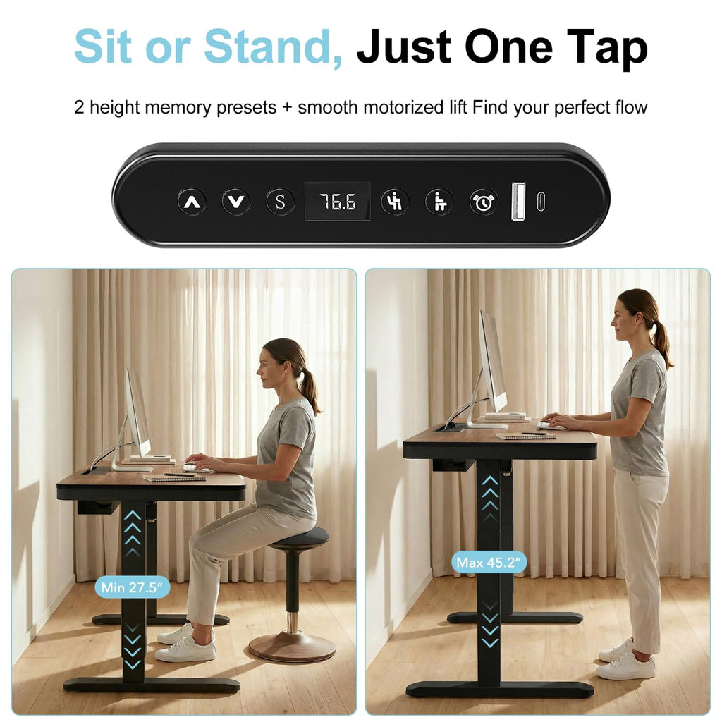 48" Electric Standing Desk with Drawer, Adjustable Sit Stand Desk, Walnut