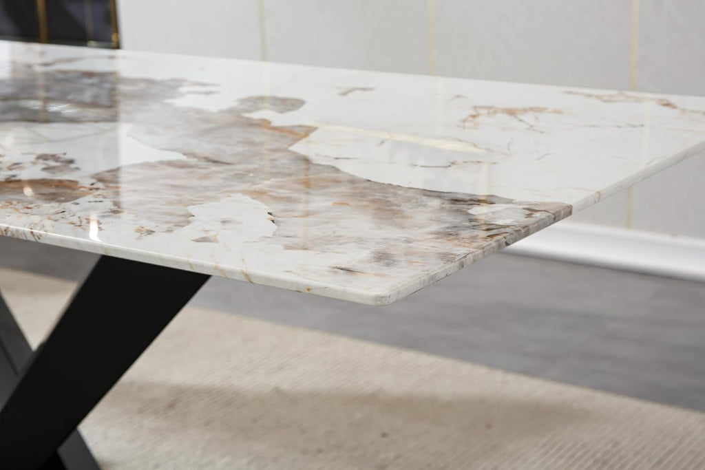 Modern Marble Dining Table, 70" White Kitchen Dining Room Table for 4 6 8 with 0.4" Thick Faux Marble Tabletop and
