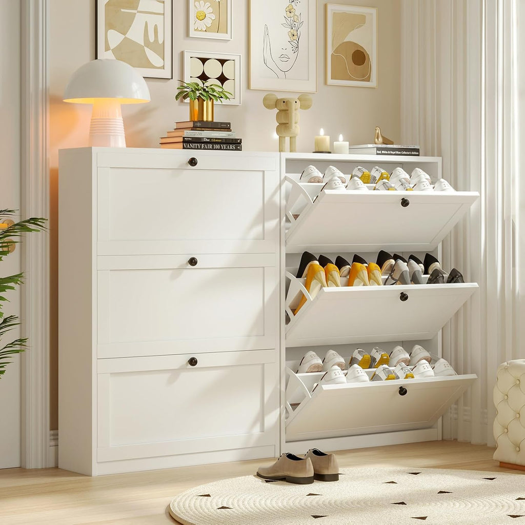 Shoe Cabinet with 3 Flip Drawers, Freestanding Shoe Storage Cabinet with Adjustable Shelf & Anti-Tipping Device, Shoe