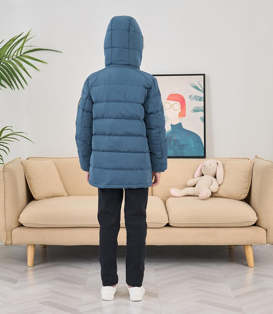 Boys' Hooded Down Coats Winter Warm Jacket Solid Puffer Coat