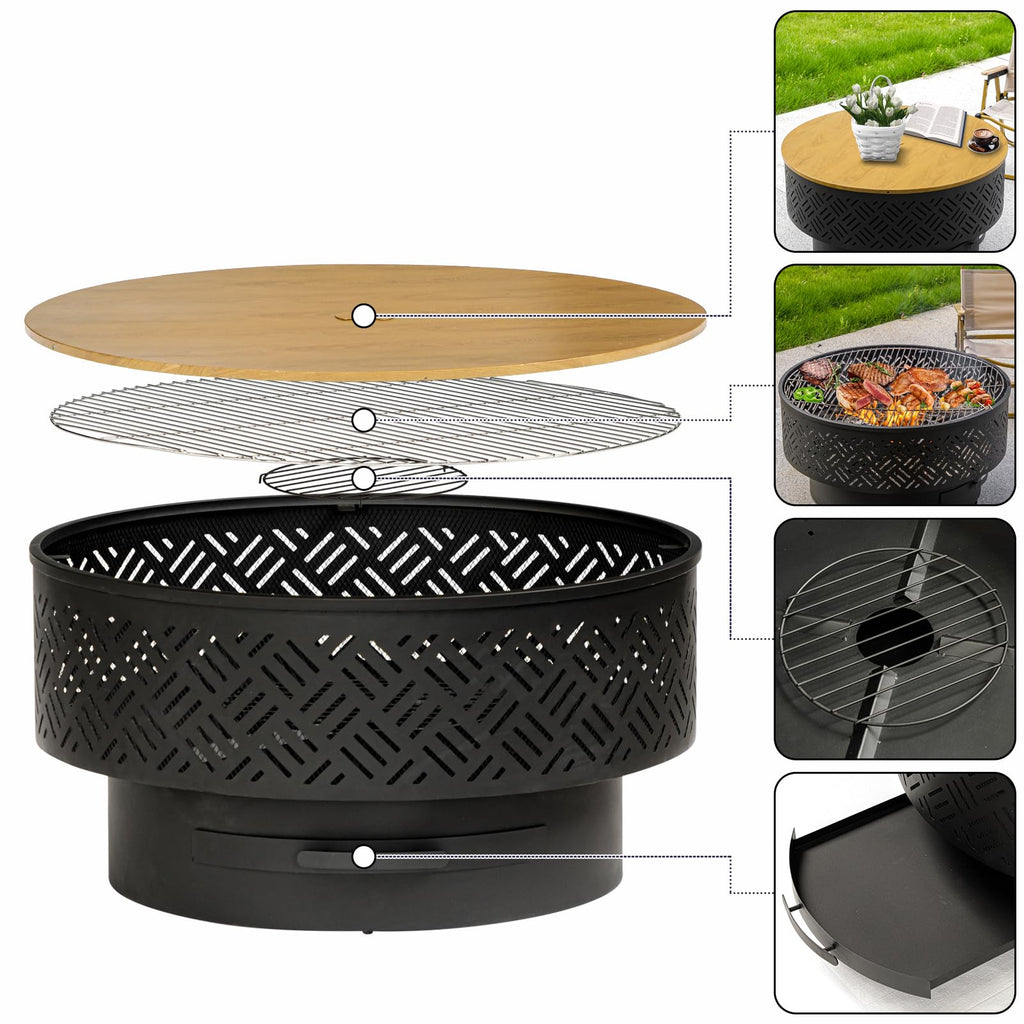 26 Inch Wood Burning Fire Pits with Grill & Lid