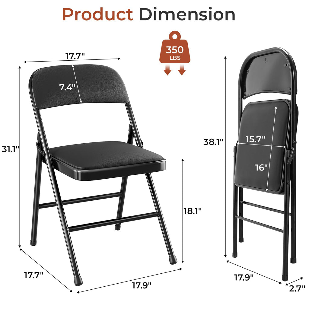12 Pack Leather Padded Folding Chair w/Reinforced Metal Frame, Black