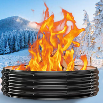 60in Large Fire Pit Ring for Outside, Heavy Duty Wood Burning Firepit/Fireplace for Backyard Bonfire, Patio, Camping