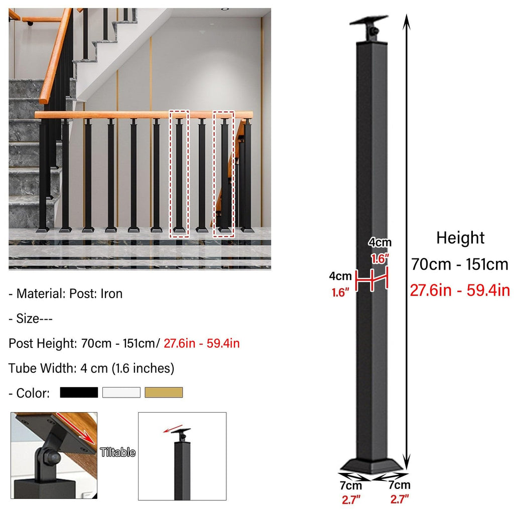2 4 6 8 10 Pc Black Metal Baluster Posts, 28 36 44 50 58 Inch Tall Staircase Railing System Column for Interior