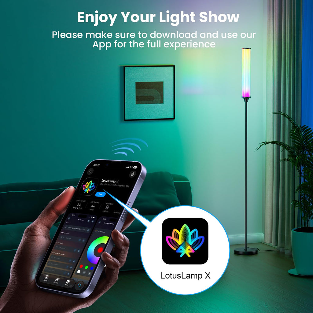 Standing Lamp, Modern Floor Lamp with App & Remote Control, 1500lm LED Corner Lamp with Music Sync and 16 Million DIY