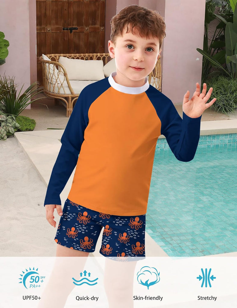 Boys Long Sleeve Rash Guard Swimsuit Pieces Bathing Suits Set