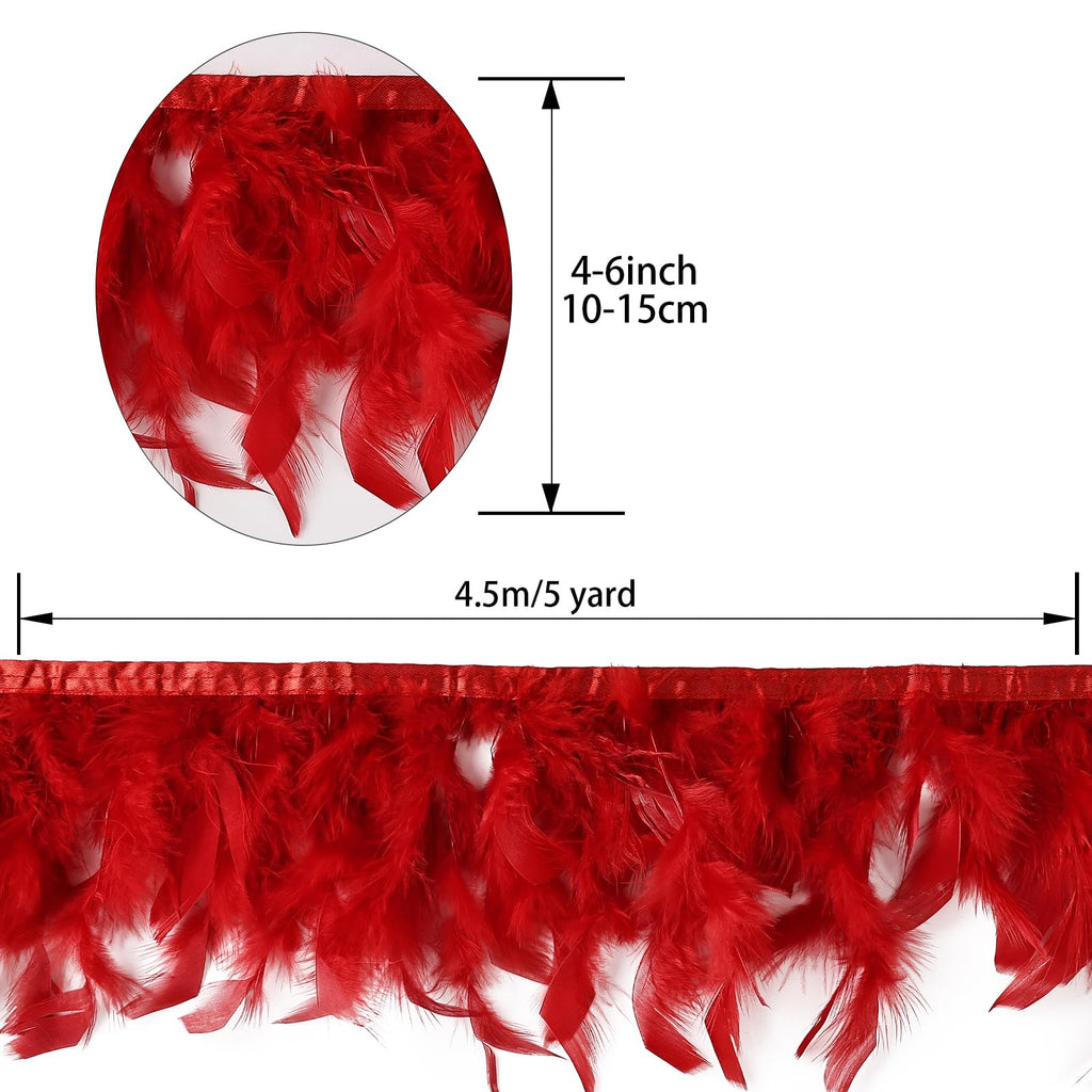 Red Turkey Feathers Trim Fringe 5Yard 4-6inch