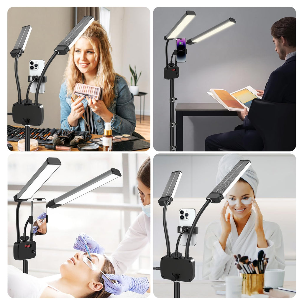 Selfie Light with 75'' Tripod Stand, Dimmable 3 Color LED Dual Arms Ring Light with Phone Holder & Carry Bag for Lash