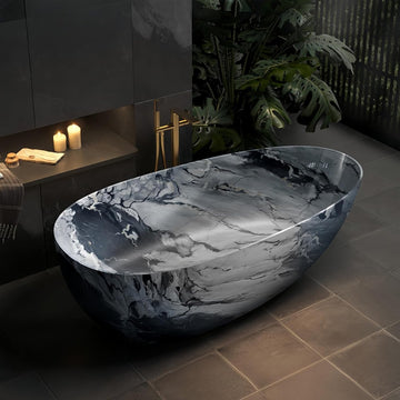 52" Edeyeu Freestanding Bathtub - Solid Surface Bathtub Soaker Tub with Marble Design, Extra Deep Freestanding Tub