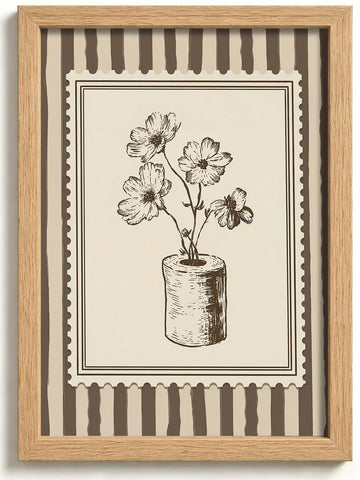 Framed Vintage Toilet Paper Flower Wall Art Minimal Farmhouse Cottagecore Bathroom Canvas Wall Decor Neutral Brown