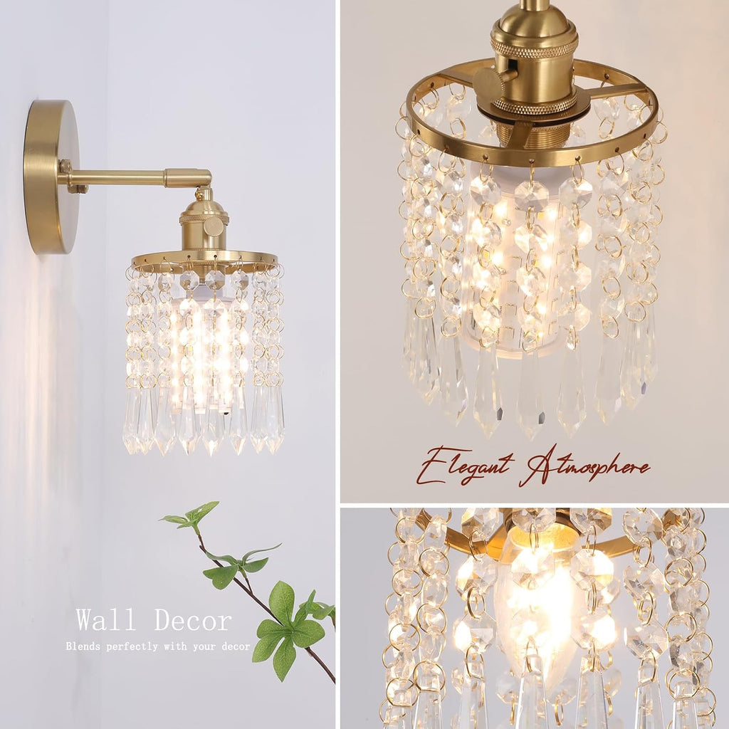 Set of 2 Crystal Battery Operated Wall Sconce, Rechargeable Battery Powered Wall Lamp with Remote Control, Modern