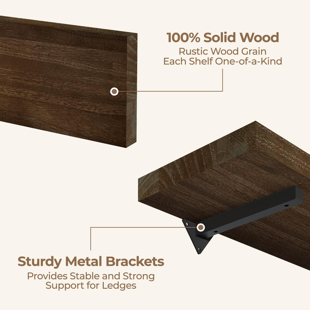 60 Inch Long Wall Shelves, Long Floating Shelf for Wall Set of 2, Walnut Large Wall Mounted Shelves with Metal