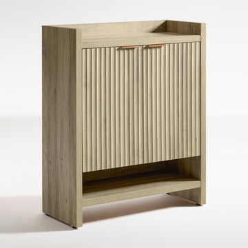 Fluted Shoe Cabinet, 41" Tall 2-Door Entryway Storage Organizer with 3 Tier Adjustable Shelves, Modern Wood Shoe Rack