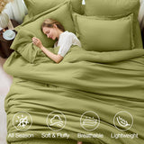 Queen Comforter Set Olive Green, 7 Pieces Soft Bedding Sets Queen, All Season Lightweight Bed in a Bag with Comforter