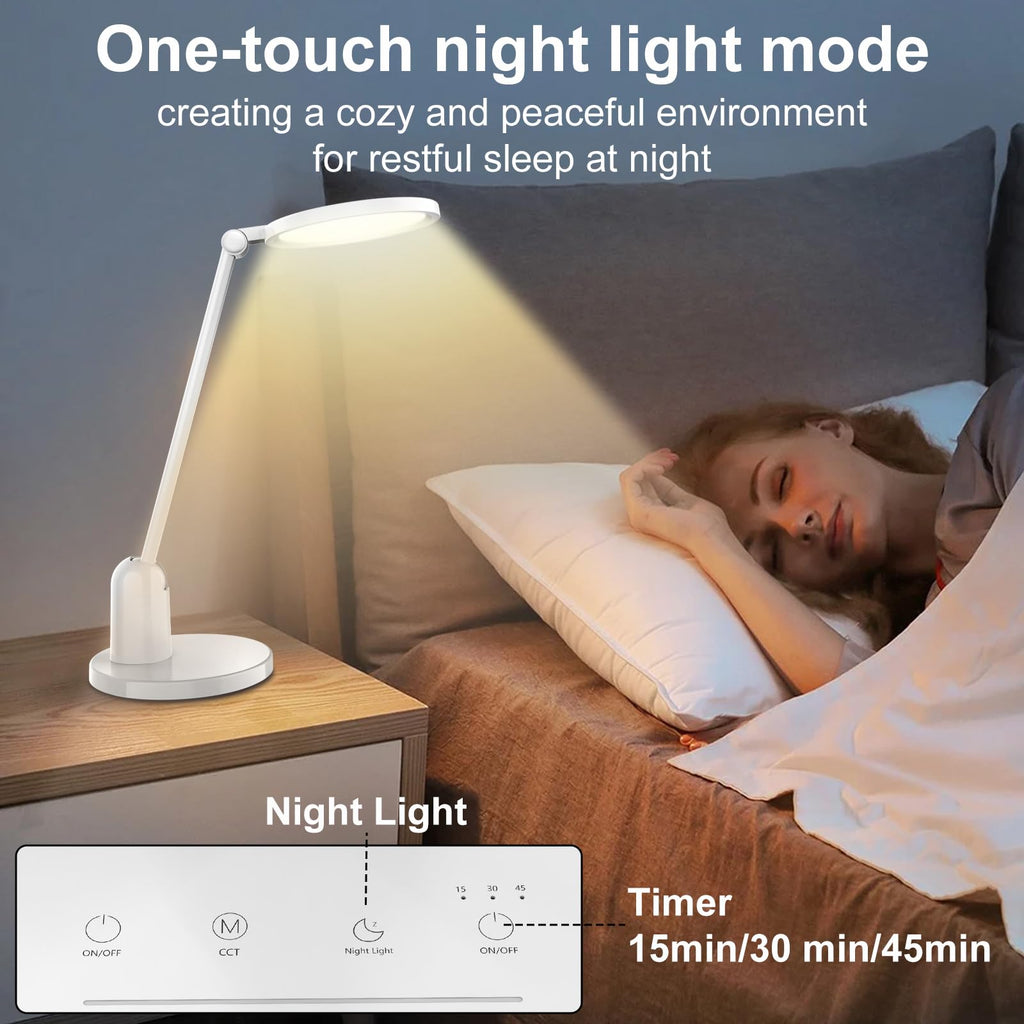 Desk Lamps with Stable Base, 1000LM Ultra Bright Eye-Caring Desk Light, 3000K-6000K Dimmable Table Lamp with Stepless