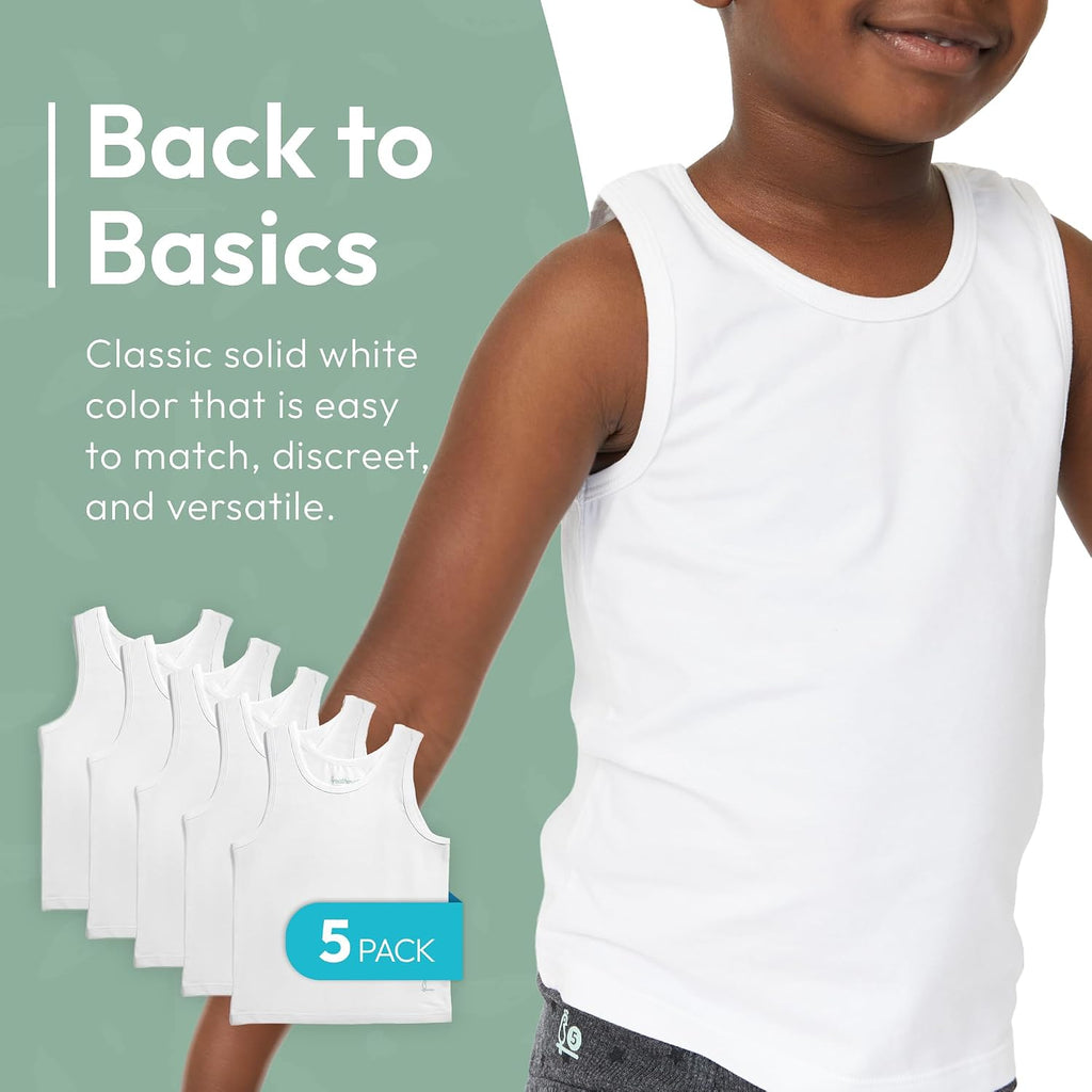 Boys White Tank Top Cotton Undershirts 5 Pack