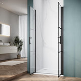 Double Pivot Shower Door 36" W x 75" H, Black Grid Shower Glass Door, 1/4" Tempered Glass, Semi-Frameless Shower Door