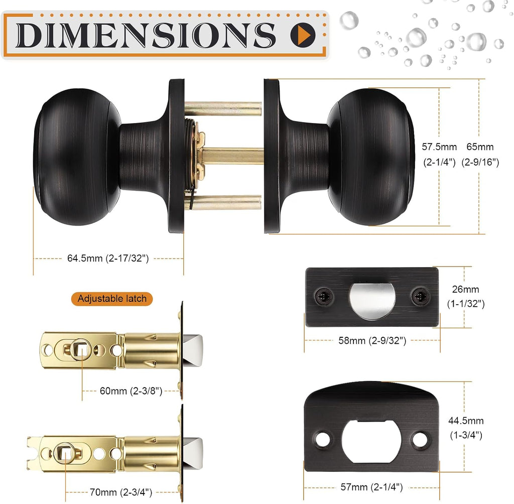 Oil Rubbed Bronze Door Knobs Interior, Passage Door Knobs Closet, Keyless Interior Door Knob, 6 Pack