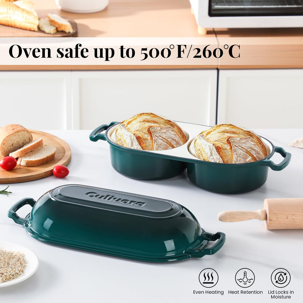 Cast Iron Double Dutch Oven, Mini Enamel Sourdough Bread Pan with Lid