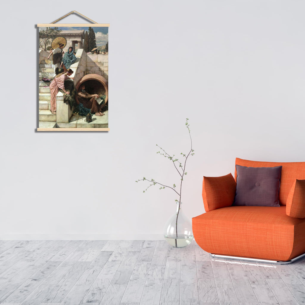John William Waterhouse Print - Diogenes Canvas Wall Art - Classic Romantic Oil Painting Reproduction Wooden Frame