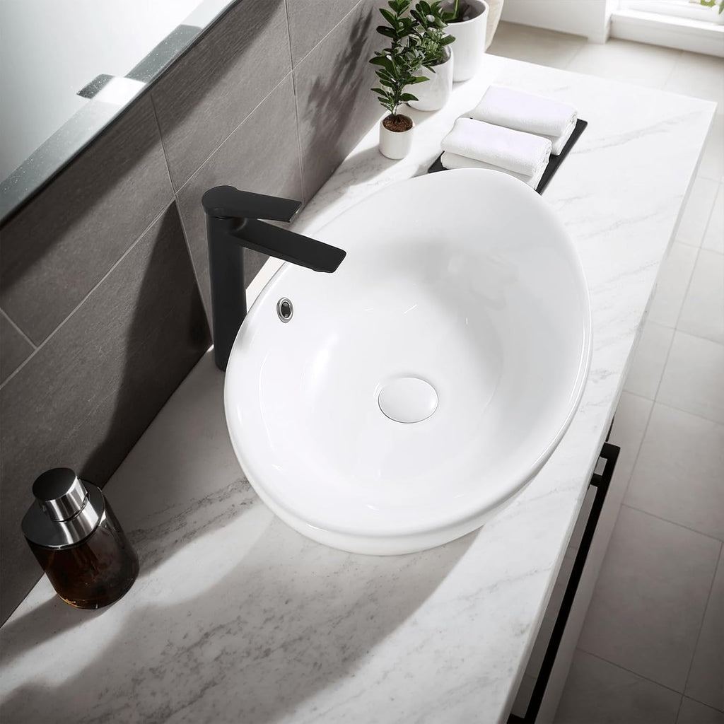 VIDA 23×15.2×7.7 inch Bathroom Vessel Sink, Modern Egg Shape Vanity Sink Above Counter Art Basin with Overflow