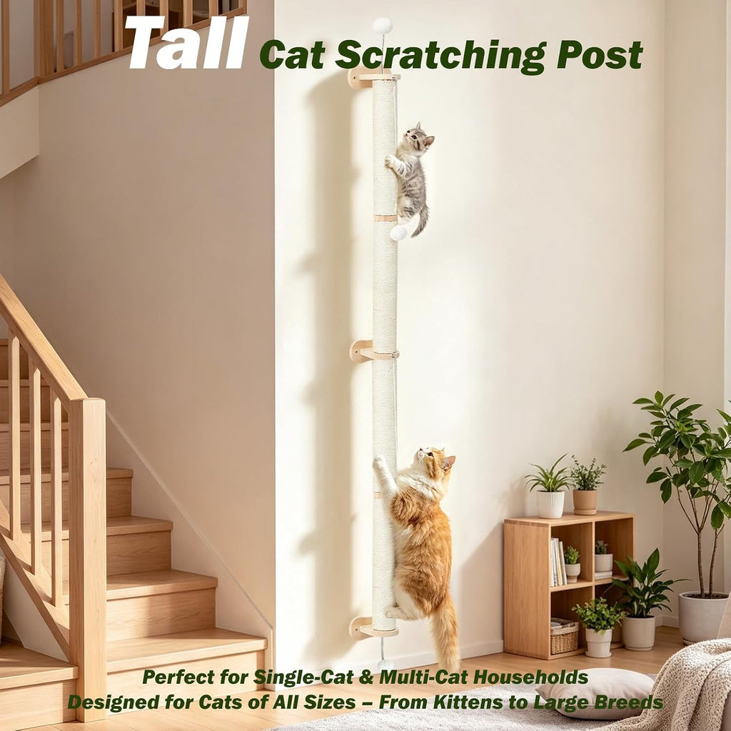 Cat Wall Scratcher 2 Pack 66", Tall Sisal Scratch Post for Large Cats