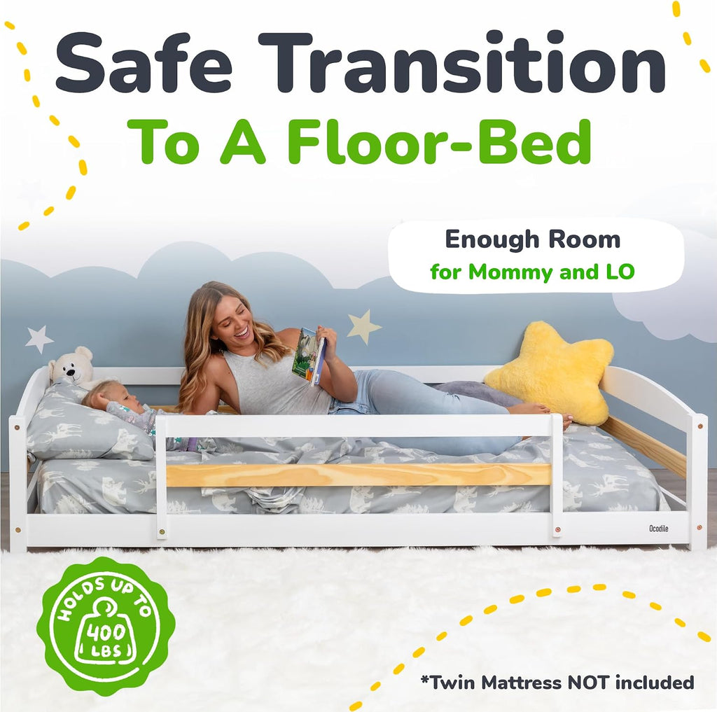 Floor Bed with Safety Guardrails, 2 Openings and 14 supportive slats
