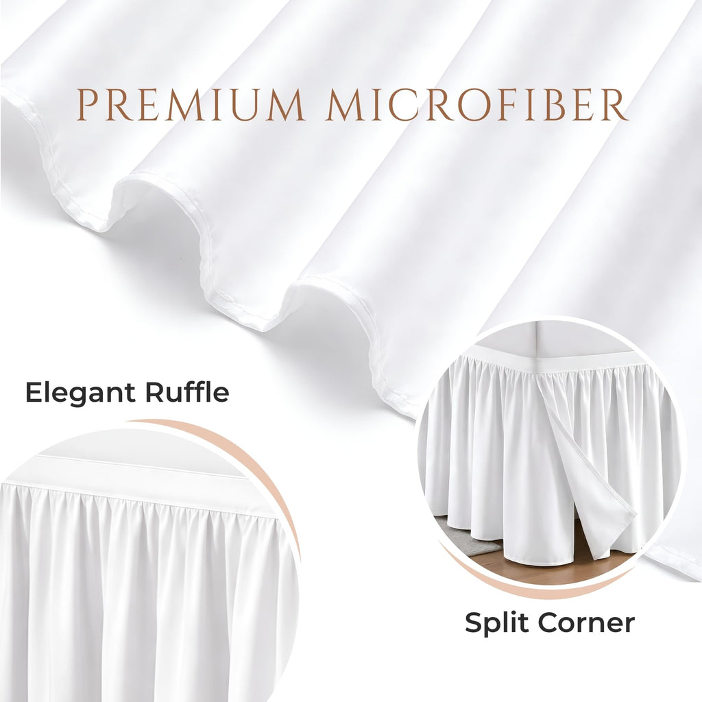Dorm Bed Skirt Twin XL 30 Inch Drop Length - White, Ruffled Pattern College Dorm Room Dust Ruffle - Split Corner