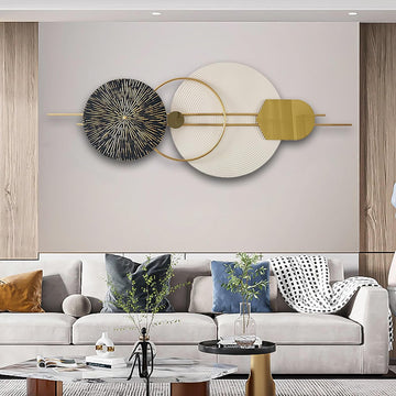 3D Round Metal Wall Art, Handmade Art Metal Round Nature Decorative Wall Sculpture Bedroom Dining Room, 47.2" x 19.7"