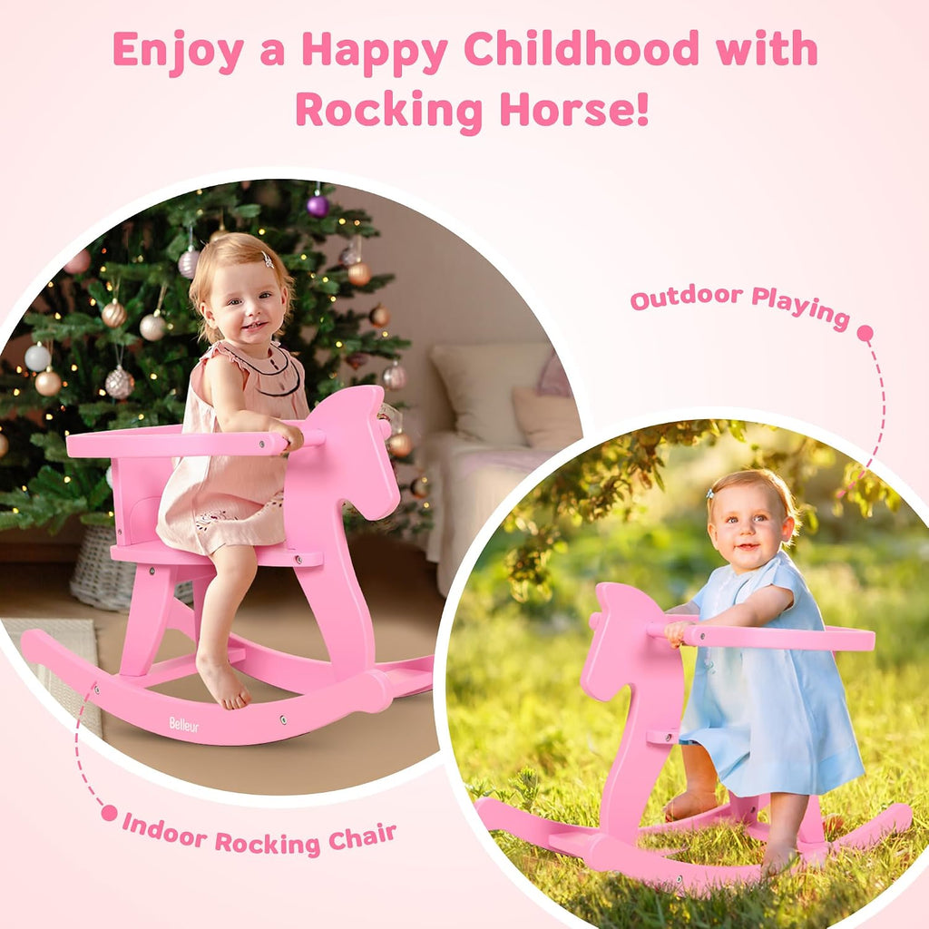 Rocking Horse for Chriden1-3 Years Old, Wooden Rocking Toy Removable Fence for Indoor & Outdoor Activities, Horse