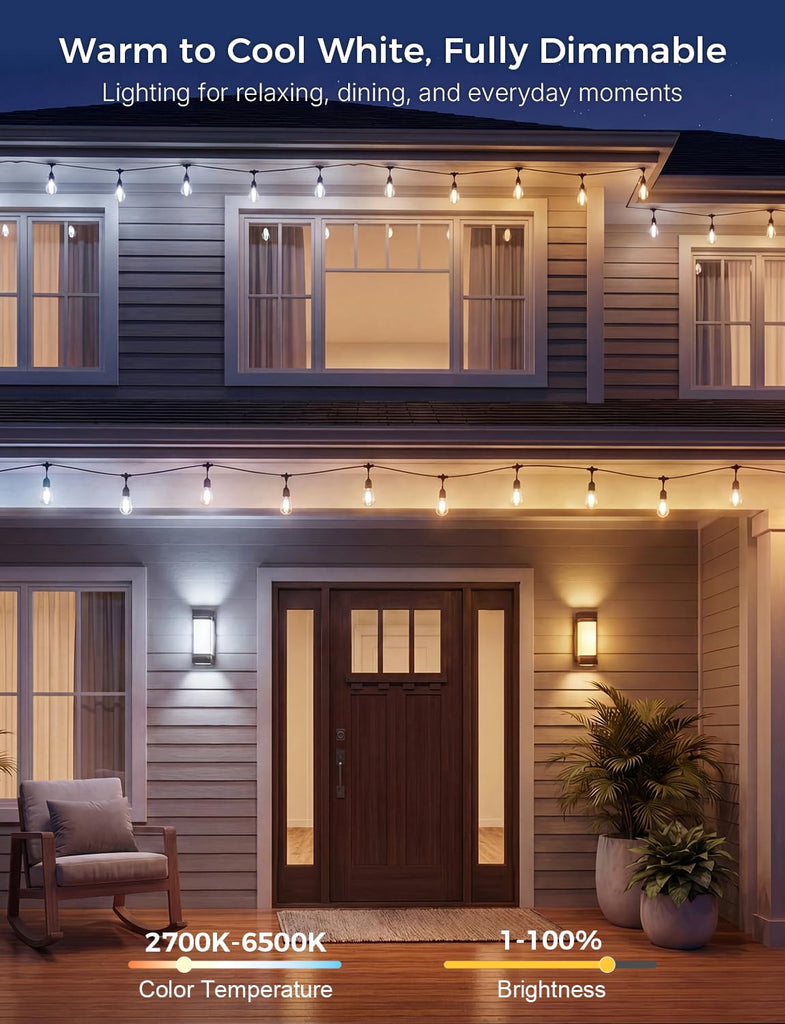 Smart Outdoor String Lights 49FT, LED Patio Lights with App Control