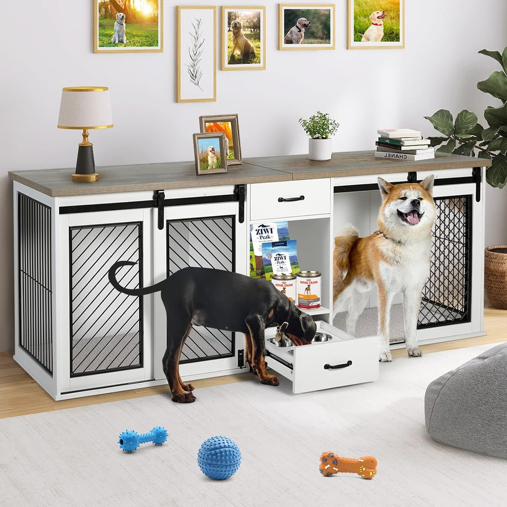 XXL Heavy Duty Wooden Double Dog Crate Furniture for 2 Dogs Divided