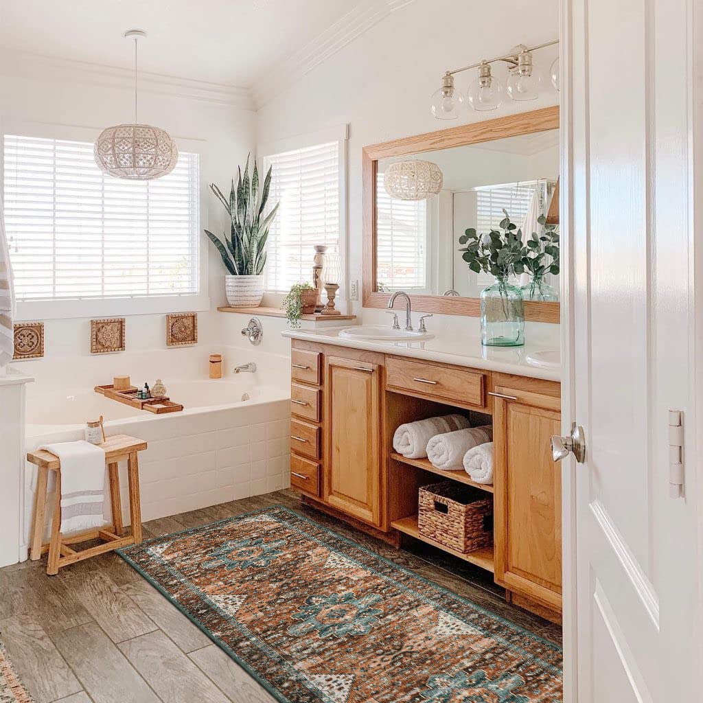 Washable Rug Runners s, Boho Runner Rug Non-Slip Ultra-Thin, Long Vintage Oriental Medallion Carpet Runner