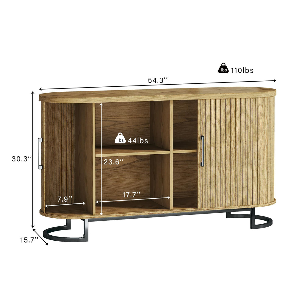 Sideboard Buffet Cabinet with Storage, 54.3" Fluted Tambour, Adjustable Shelves, Mid Century Modern Console Kitchen