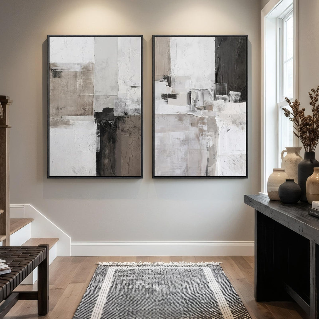 Framed Abstract Black and White Brown Wall Art, 24x36 Inch