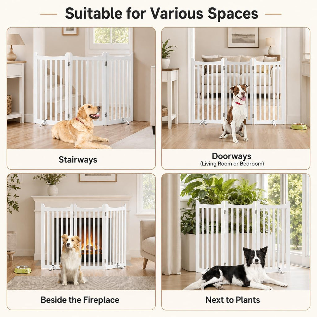 Freestanding Wooden Dog Gate, 3-Panel 36in H Foldable Pet Barrier