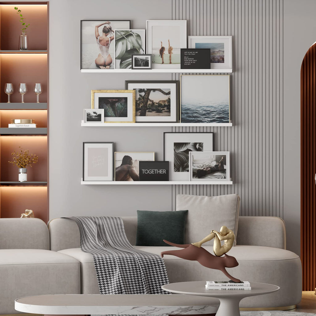 48 Inch Floating Shelves Wall Mounted Wall Shelves Set of 3, White Large Picture Ledge Shelf Living Room Bathroom