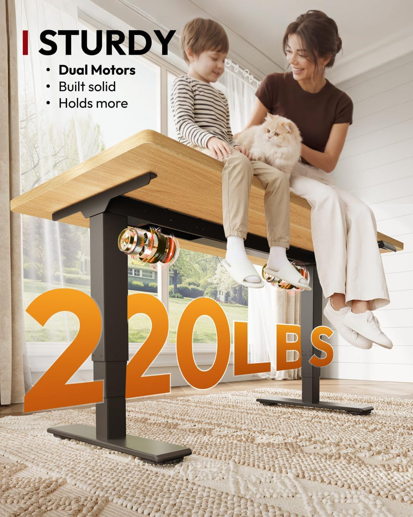 Dual Motor Standing Desk 220lbs Height Adjustable Desk | 48"x30" Spacious One-Piece Maple Desktop & Black Frame, 4