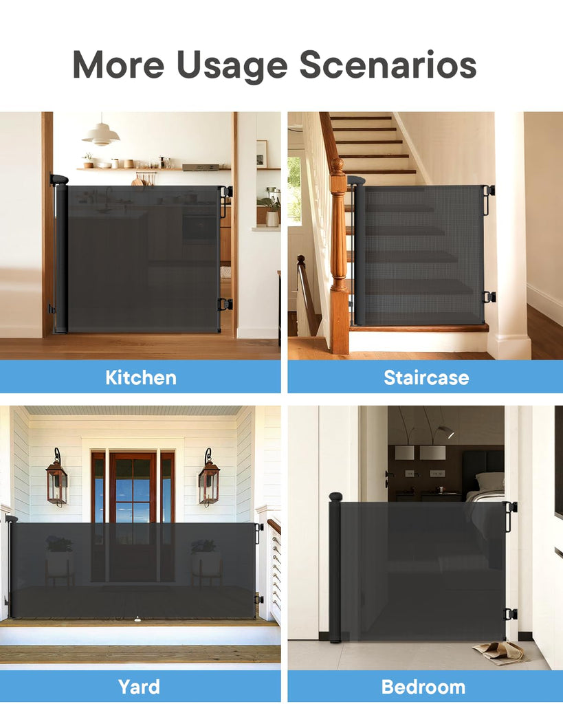 Retractable Baby Gates, 34" Tall Fits Up to 55" Wide, Black