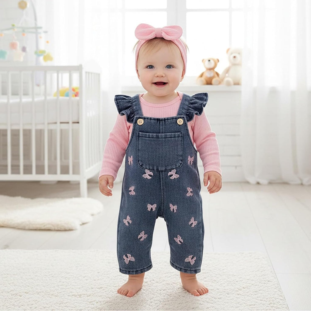 Baby Girl Clothes Newborn Romper Infant Jeans Adjustable Suspender Overalls Cute Headband 3Pcs Outfits Set