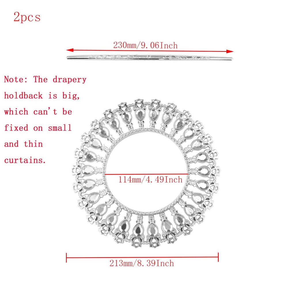 Shiny Silver Curtain Tiebacks Round Holdbacks, 26 Crystals - 2 Pack