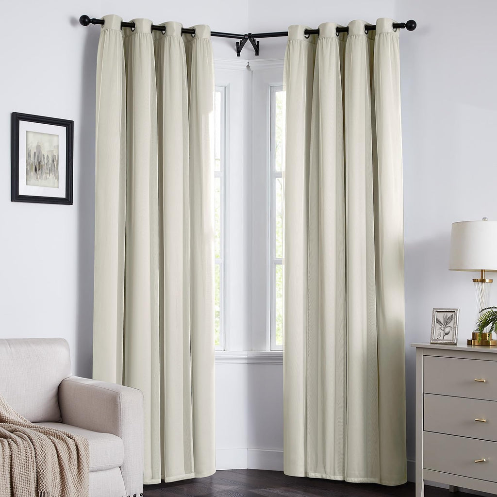 100% Blackout Curtains, Double Layer Ivory Curtains, Black Out Curtain 84 inch Long with Sheer Overlay, Room
