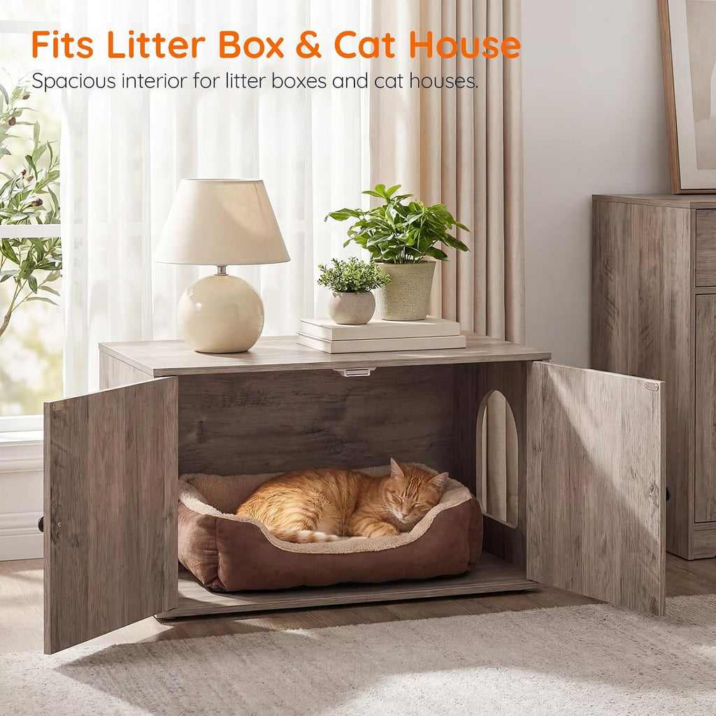 Cat Litter Box Enclosure, Hidden Litter Box Furniture with Side Entry, Litter Box Cabinet, Indoor Cat House, End Side