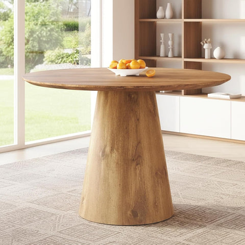 45'' Round Dining Table for 4, Mid-Century Modern Wood Dinner Table with Seamless One-Piece Top & Stable Conical